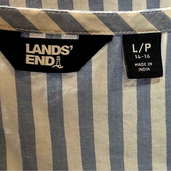 Lands End - Cotton Poplin Split-Neck Dress Sz LP - Chicory Blue Stripe - Picture 14 of 15